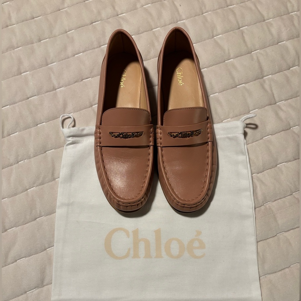 Chloé Leather Penny Loafers - Chain Logo
